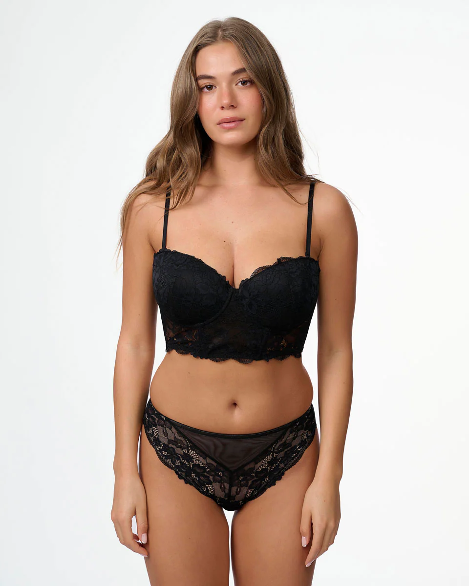 מחוך סטרפלס מרופד עם ברזלים מתחרה עשירה - BLACK - Image 7