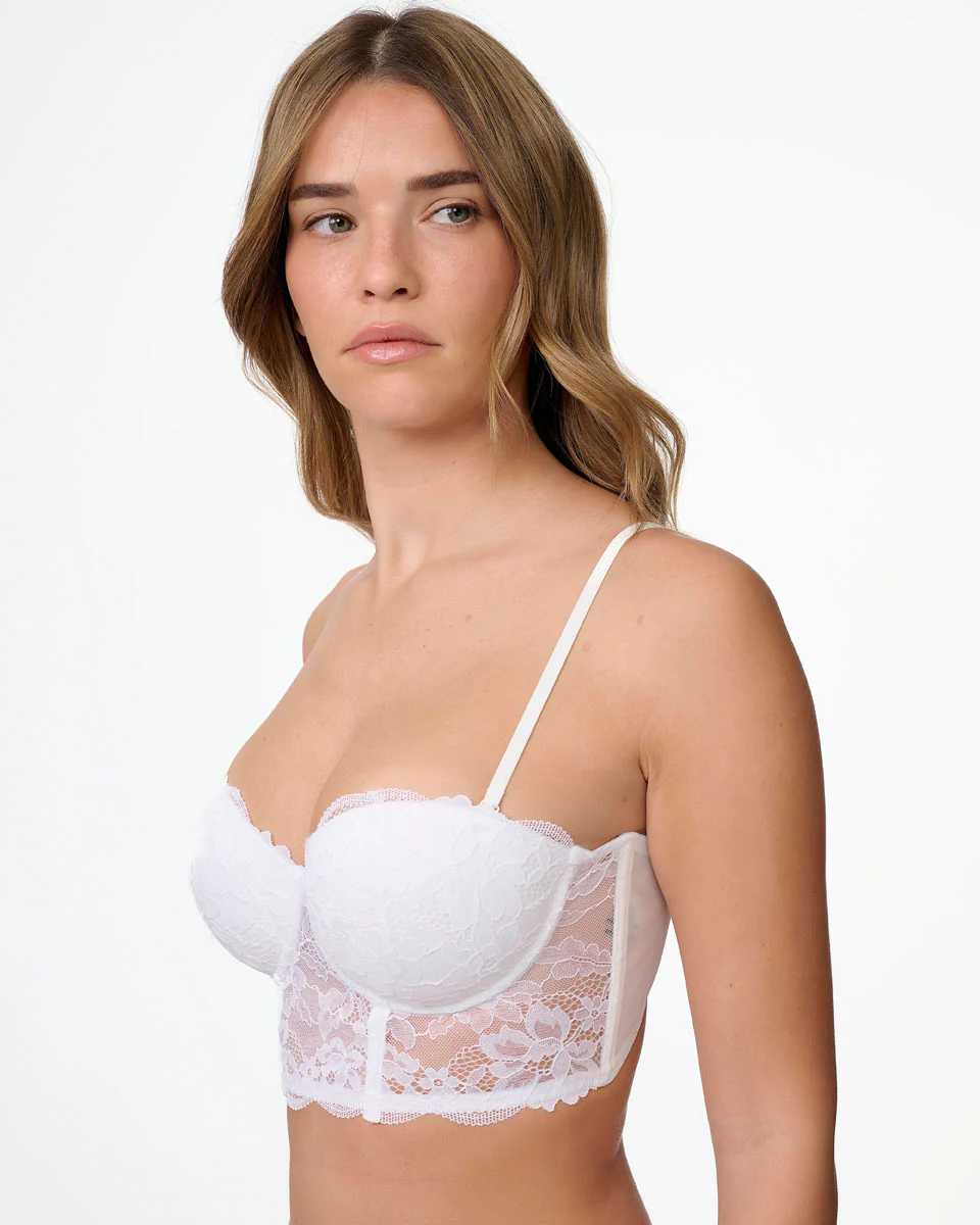 מחוך סטרפלס מרופד עם ברזלים מתחרה עשירה - IVORY - Image 3
