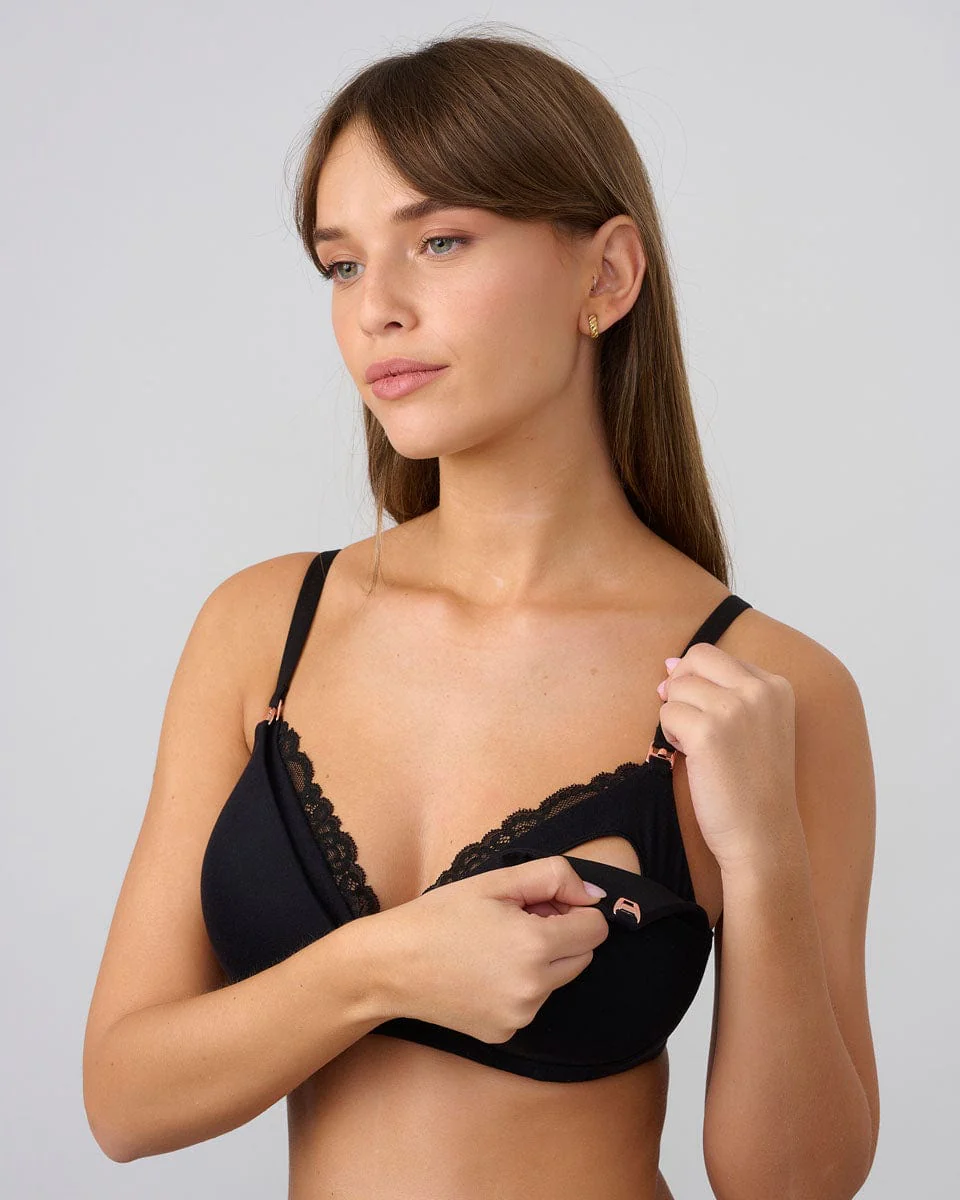 חזיית הנקה מרופדת ללא ברזלים מבד רך במיוחד - BLACK - Image 4