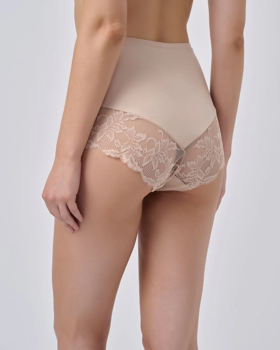 תחתון מקסי מיקרו  משולב תחרה - NUDE - Image 2
