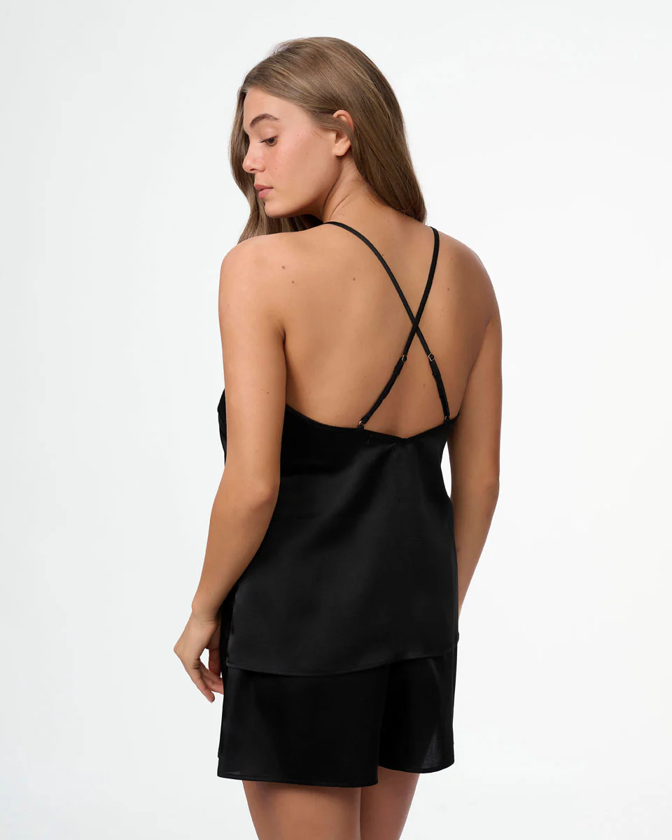 סט בייבי דול סאטן בשילוב תחרה עשירה - BLACK - Image 3