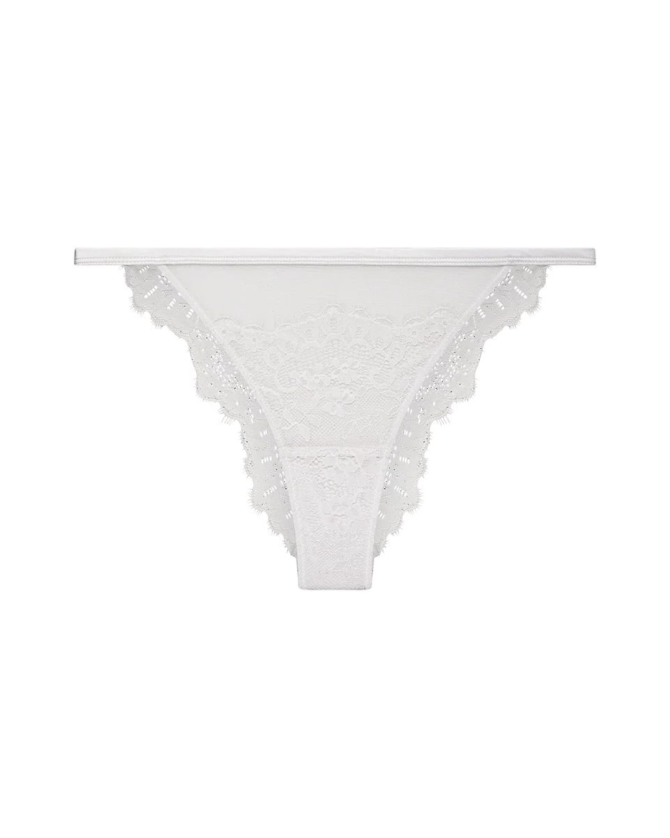 תחתון ברזילאי טנגה תחרה בשילוב בד רשת - IVORY - Image 7