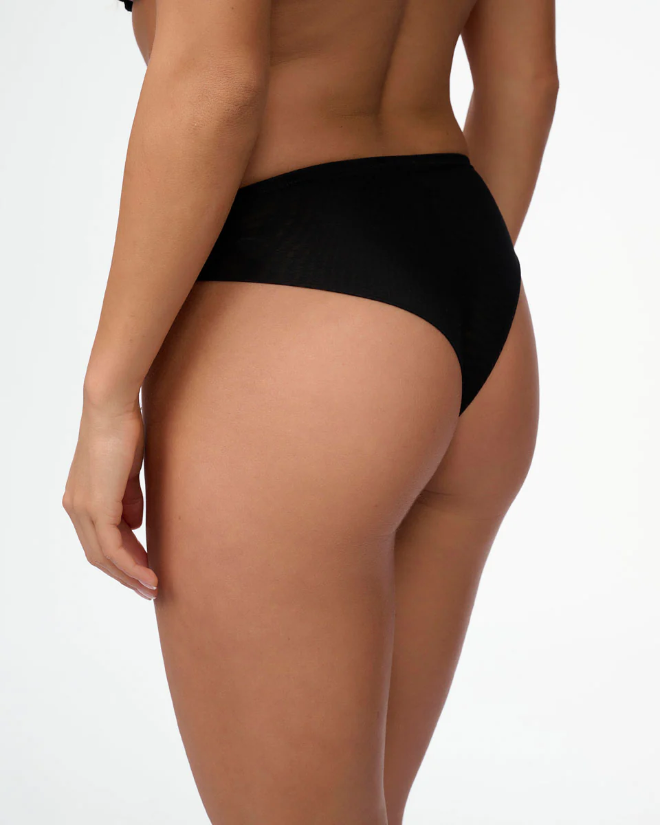 תחתון ברזילאי מתחרה עשירה בשילוב בד רשת - BLACK - Image 3